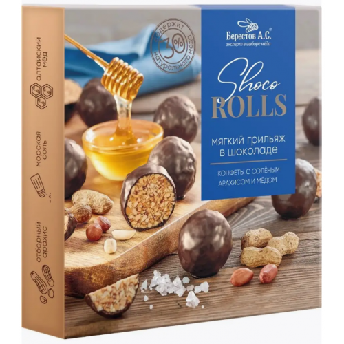 Конфеты "Shoco Rolls" с солёным арахисом и медом в шоколадной глазури 135г Биолоджик