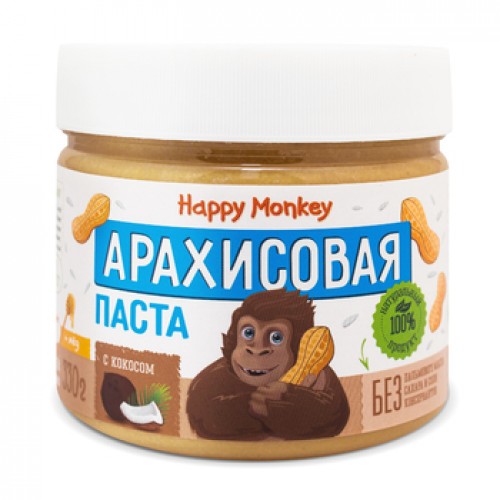 Арахисовая паста с кокосом  330г., Happy Monkey