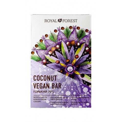 Шоколад кокосовый Горький 70%  Vegan  Coconute Bar ,50гр Royal Forest